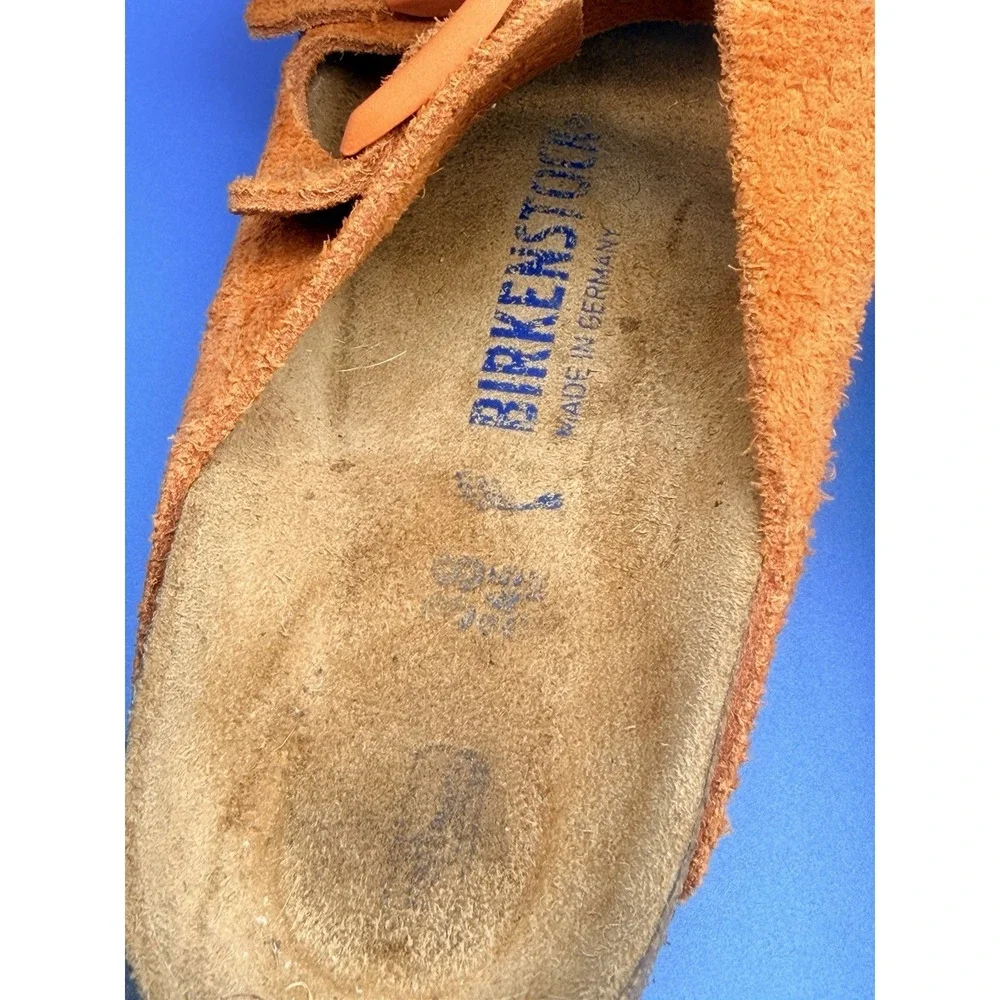 Birkenstock Arizona Suede Strap Sandals Orange EU 38 Narrow Made Germany